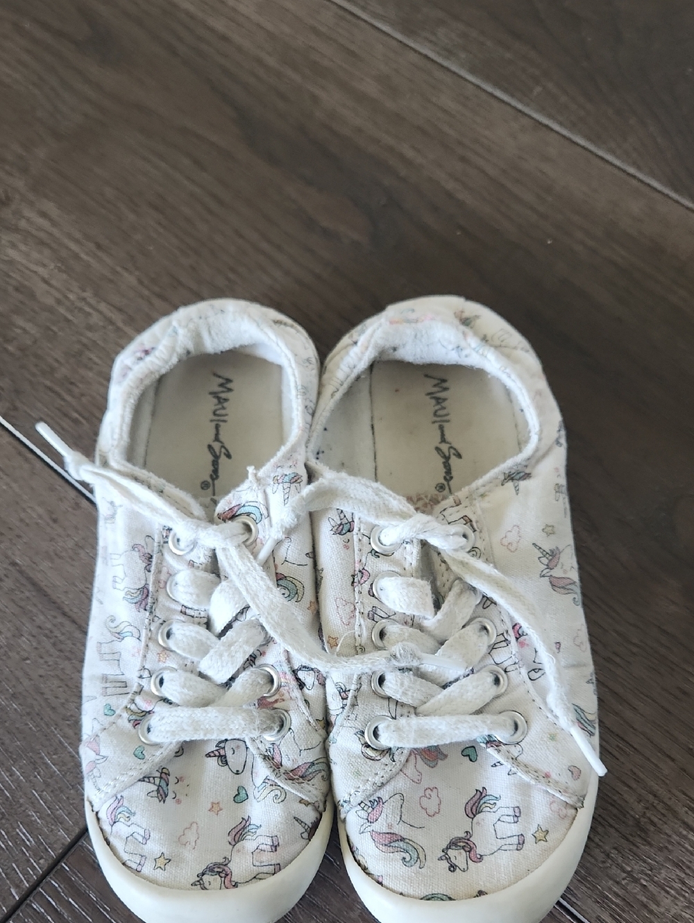 Maui and Sons White Canvas Sneakers with Pastel Unicorn Print
